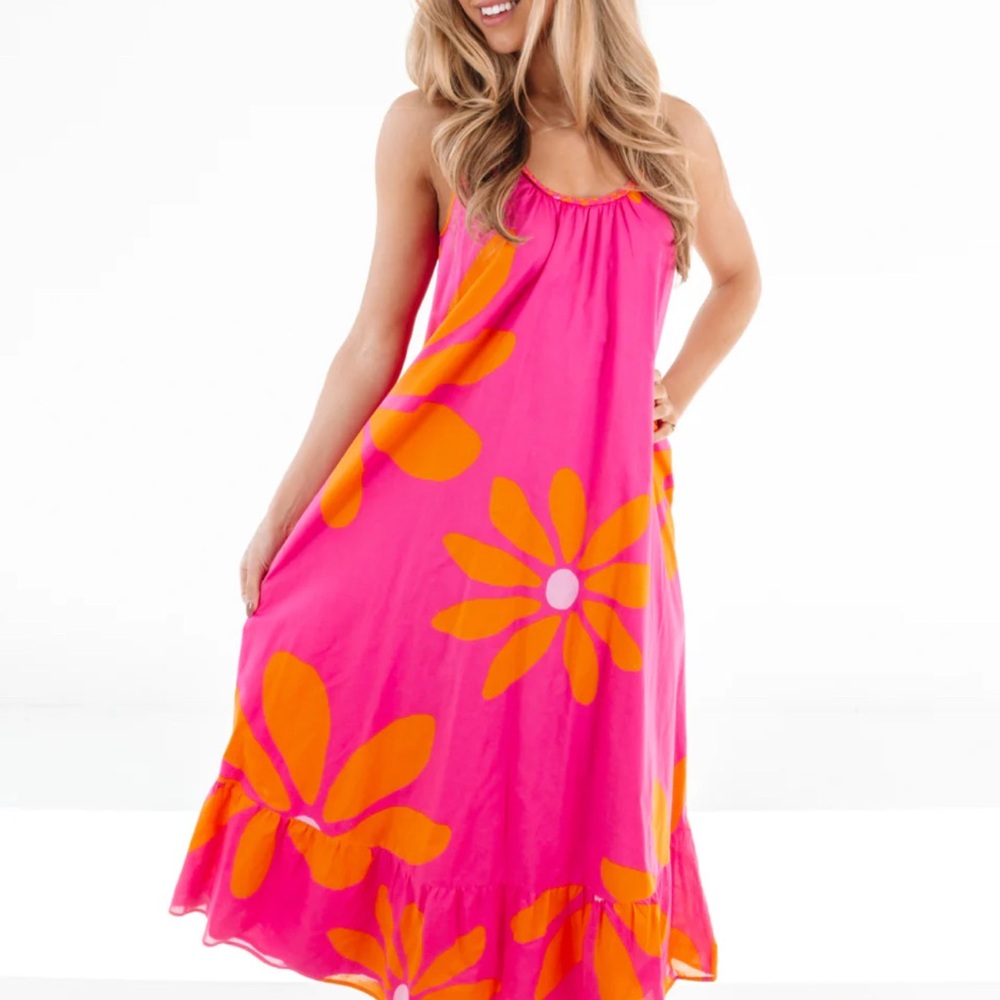Vibrant Pink and Orange Maxi Dress